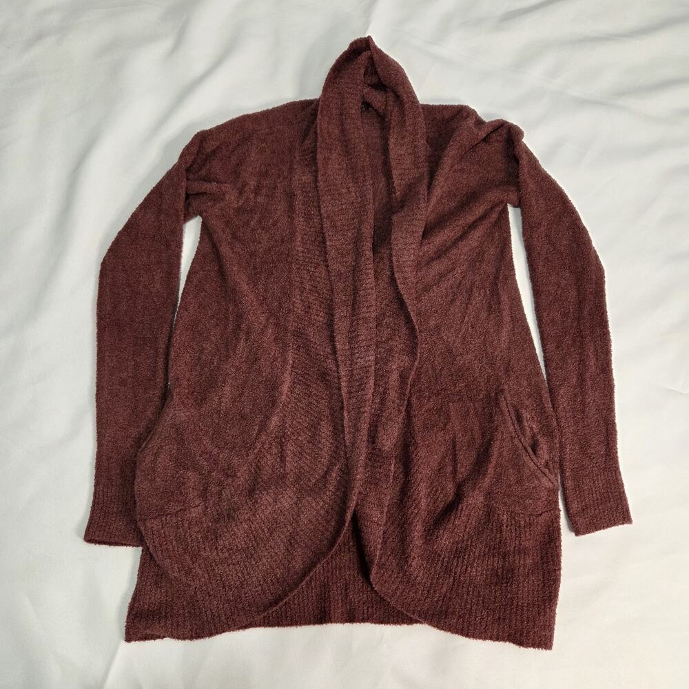 Barefoot Dreams CozyChic Lite Circle Cardigan Burgundy‎ Plum XS/S Open Pockets